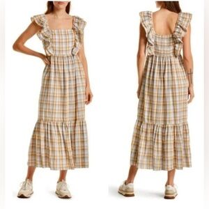 Madewell Plaid Midi Dress - Yellow, Blue, Brown, and White